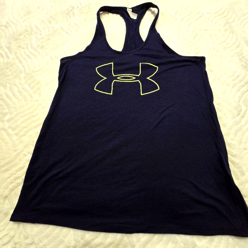 UNDER ARMOUR Racerback Work Out Tank Top. Navy Blue. Size M